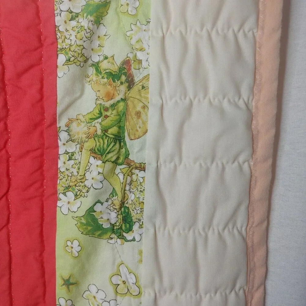 Homemade Baby Quilt Woodland Fairies Sparkle Green Floral Pink Patchwork Magical - Picture 6 of 11
